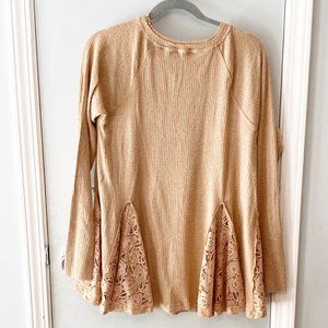 Easel Tan Top with Lace Insets Size S 
